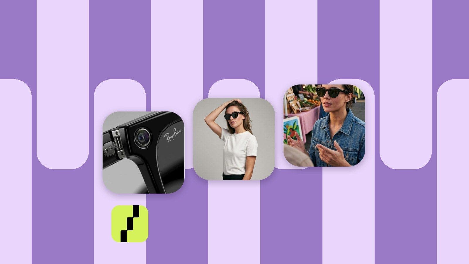 Tres imagenes de producto generadas con IA en Shoptic a partir del mismo producto, escalonadas sobre la trama de la marca